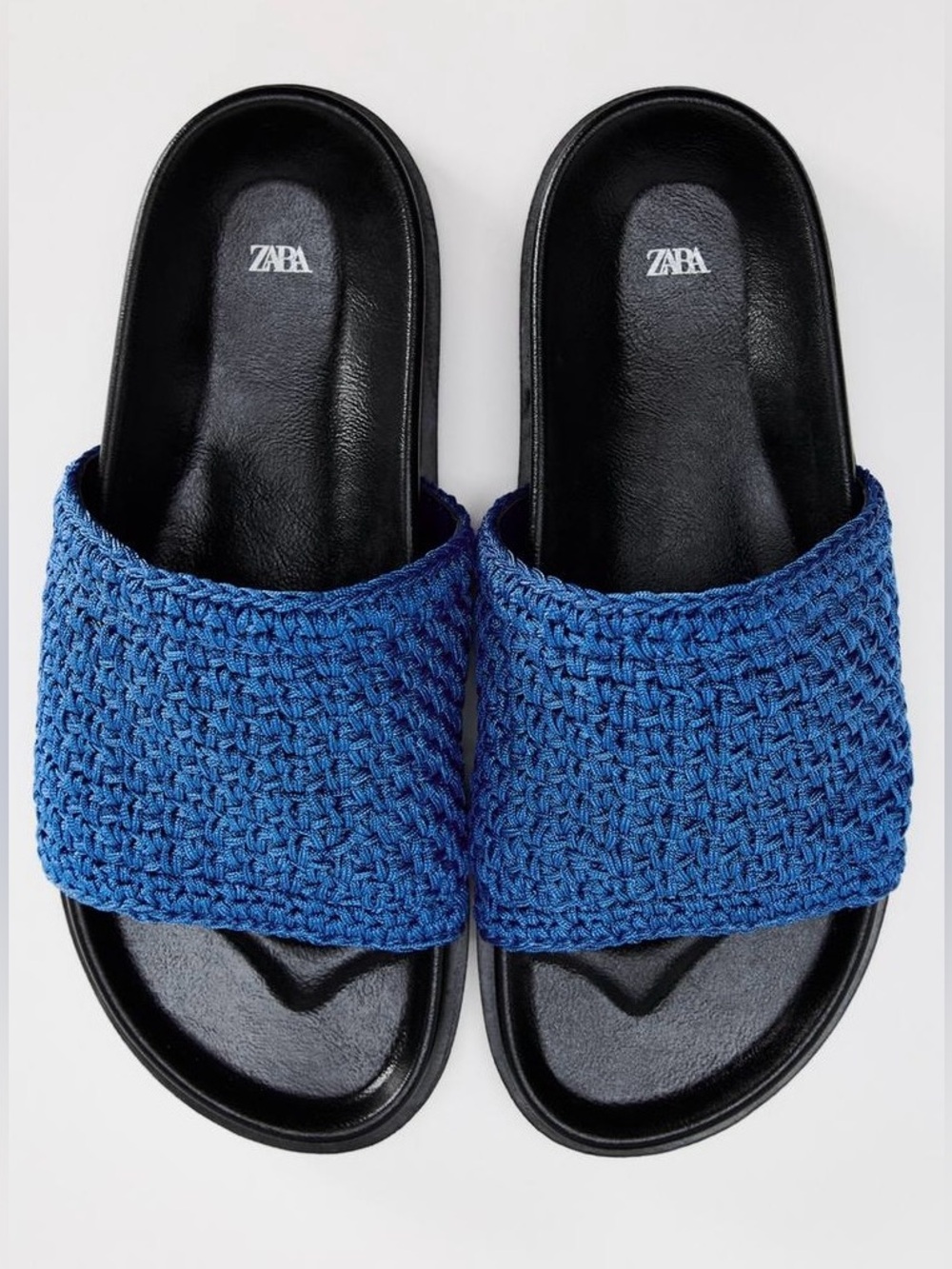 ZARA | Crochet Slide Sandals in Royal Blue and Black